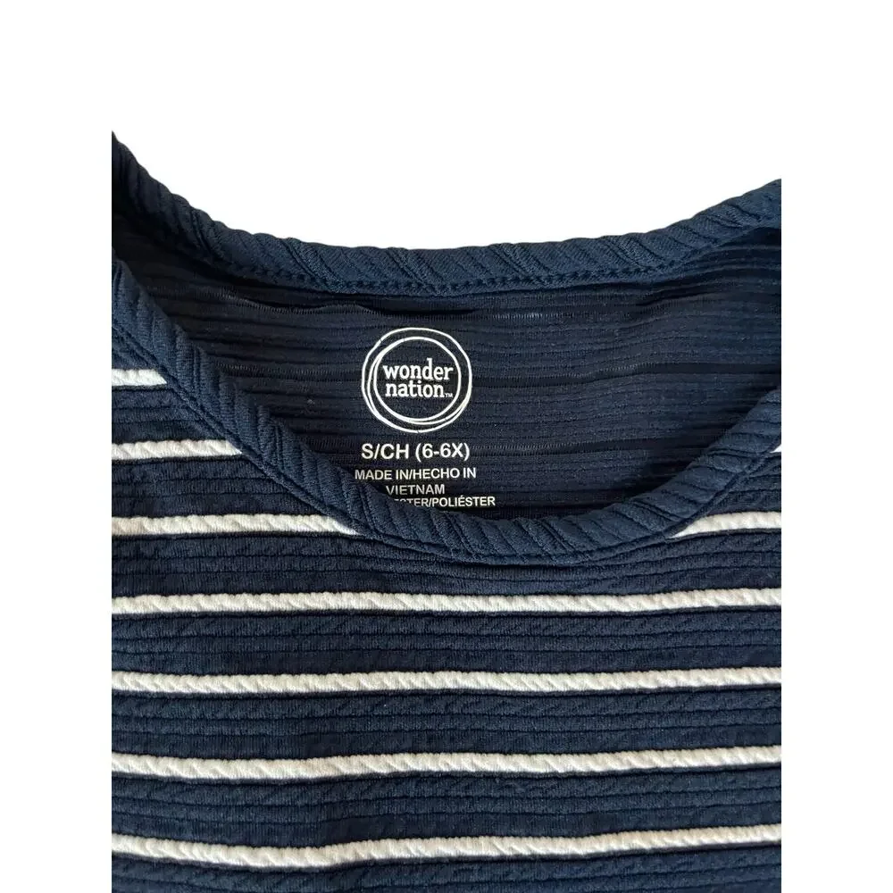 Wonder Nation Girl’s A-Line Blue Striped Dress Kid’s Youth Size Small 6-6x